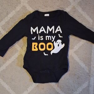 Amazon Black Long-Sleeve Baby One-Piece with Orange and White Halloween Print